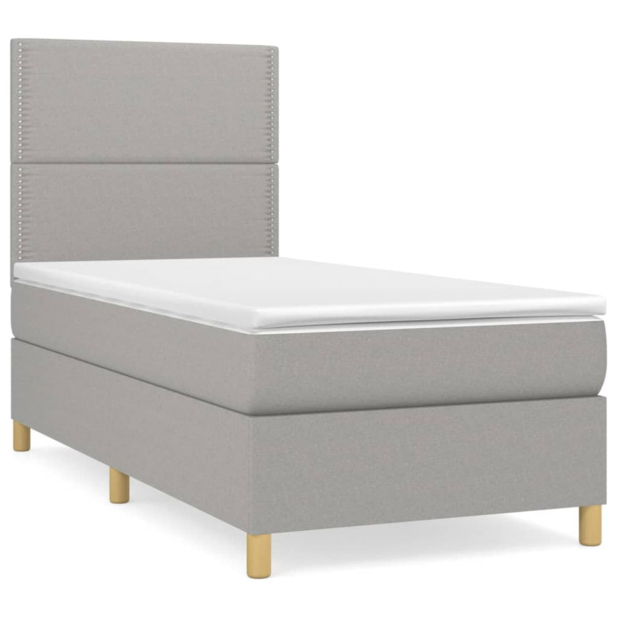 Boxspring Met Matras Stof Lichtgrijs 90 x 200 cm Effen met spijkers