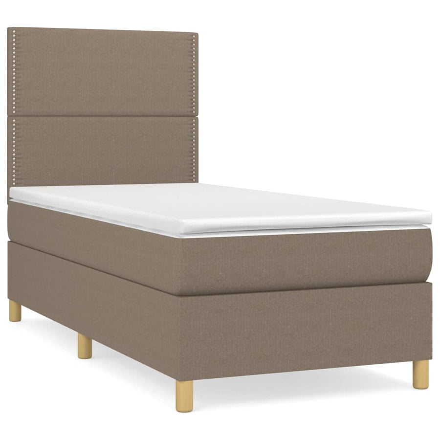 Boxspring met matras stof taupe 90x200 cm 90 x 200 cm Effen met spijkers