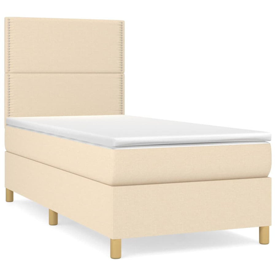 Boxspring met matras stof crèmekleurig 90x200 cm 90 x 200 cm Crème