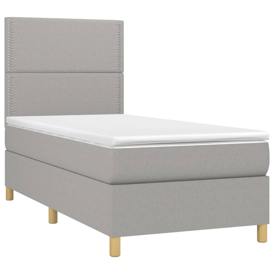 Boxspring Met Matras Stof Lichtgrijs 100 x 200 cm Effen met spijkers