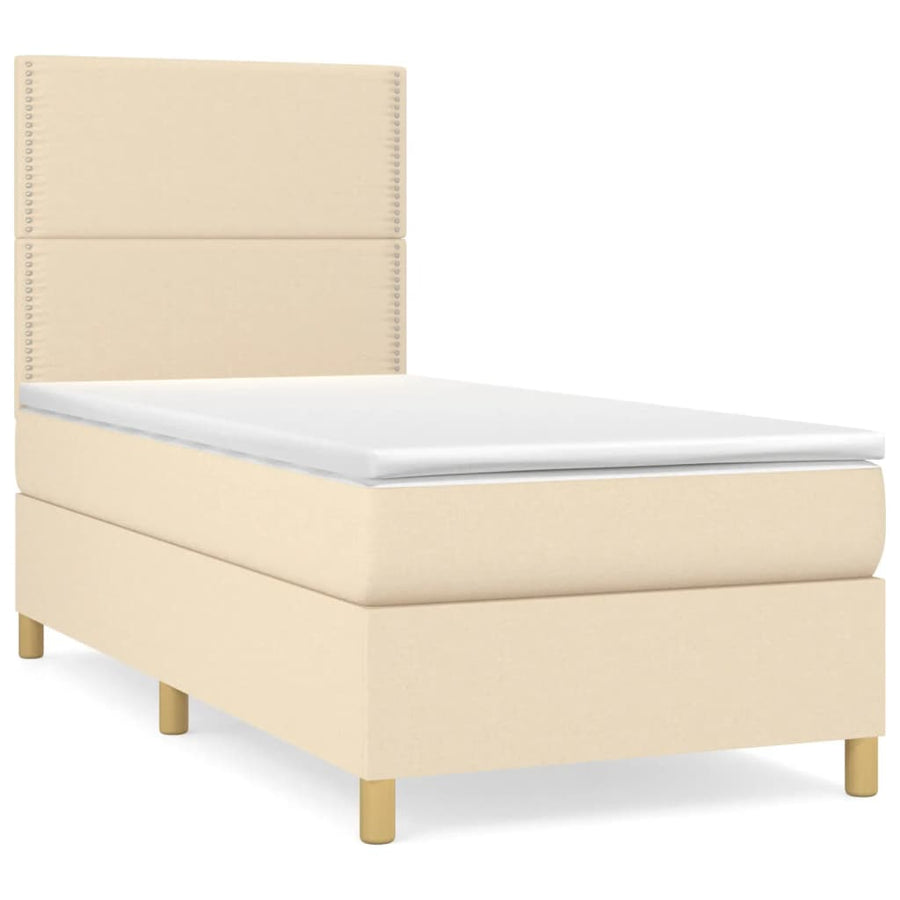 Boxspring met matras stof crèmekleurig 100x200 cm 100 x 200 cm Crème
