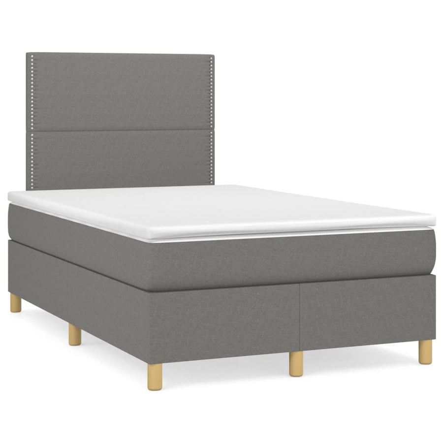 Boxspring Met Matras Stof Donkergrijs 120 x 200 cm Effen met spijkers