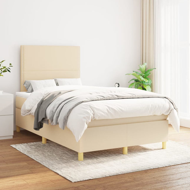 Boxspring met matras stof crèmekleurig 120x200 cm 120 x 200 cm Crème