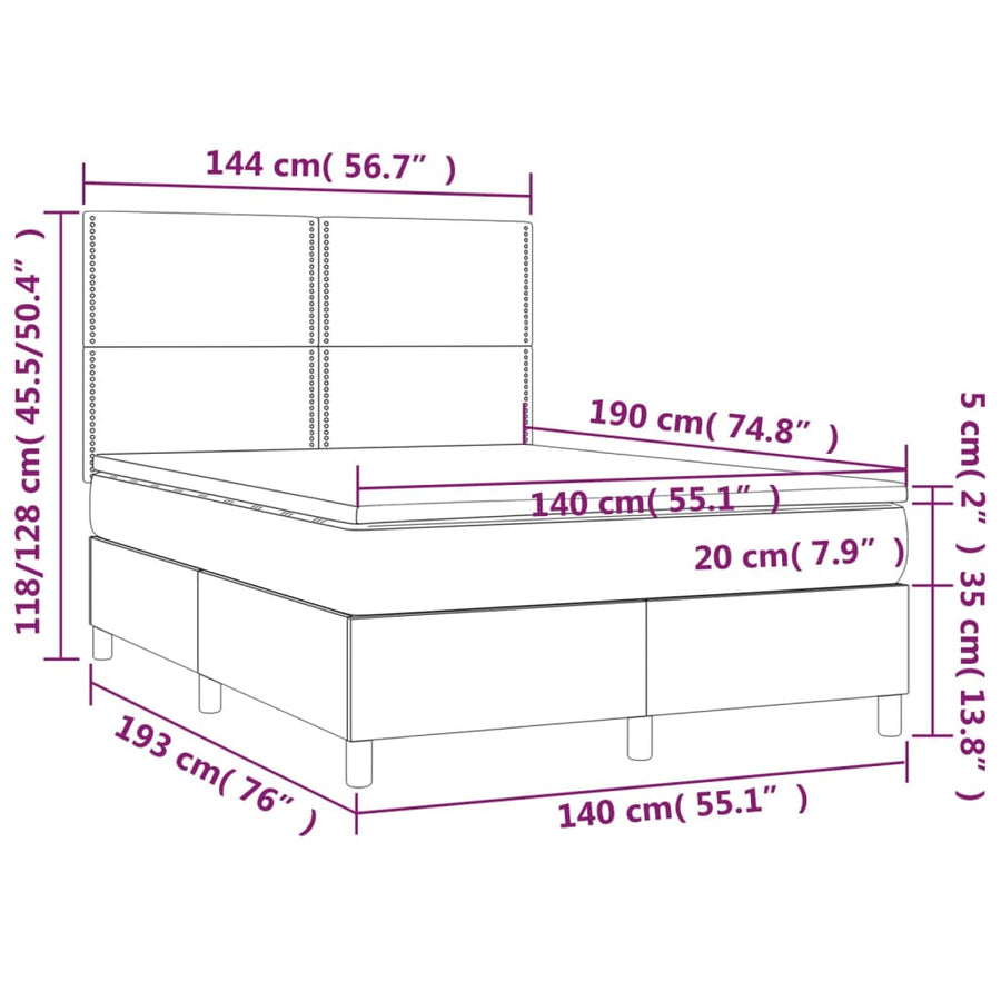 Boxspring Met Matras Stof Zwart 140 x 190 cm Effen met spijkers