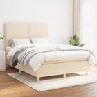 Boxspring met matras stof crèmekleurig 140x190 cm 140 x 190 cm Effen met spijkers