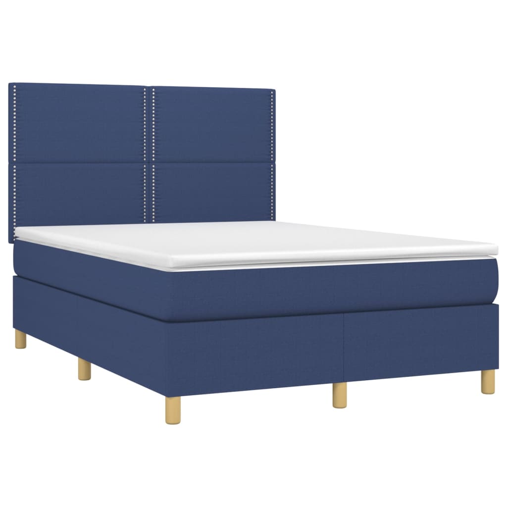 Boxspring Met Matras Stof Blauw 140 x 190 cm Effen met spijkers
