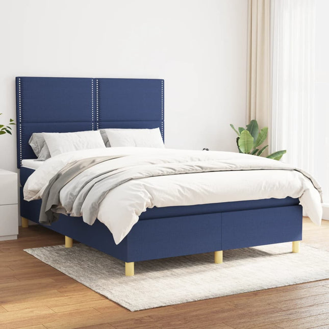 Boxspring Met Matras Stof Blauw 140 x 190 cm Effen met spijkers