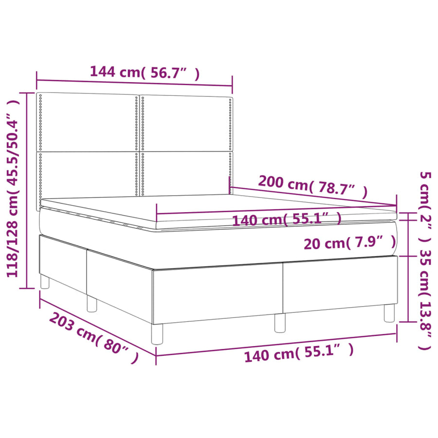 Boxspring Met Matras Stof Zwart 140 x 200 cm Effen met spijkers