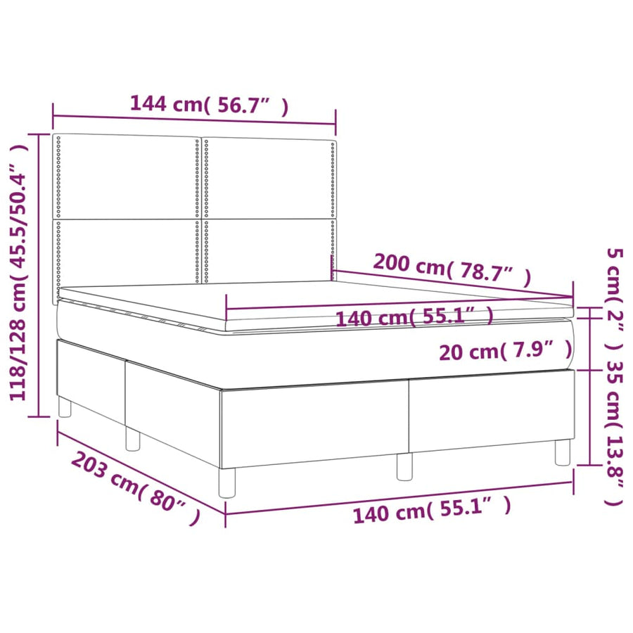 Boxspring met matras stof crèmekleurig 140x200 cm 140 x 200 cm Effen met spijkers