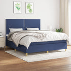 Boxspring Met Matras Stof Blauw 160 x 200 cm Effen met spijkers