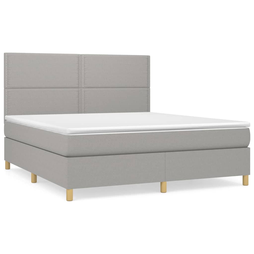 Boxspring Met Matras Stof Lichtgrijs 180 x 200 cm Effen met spijkers