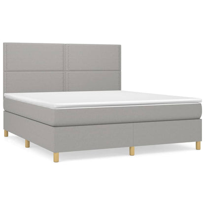Boxspring Met Matras Stof Lichtgrijs 180 x 200 cm Effen met spijkers