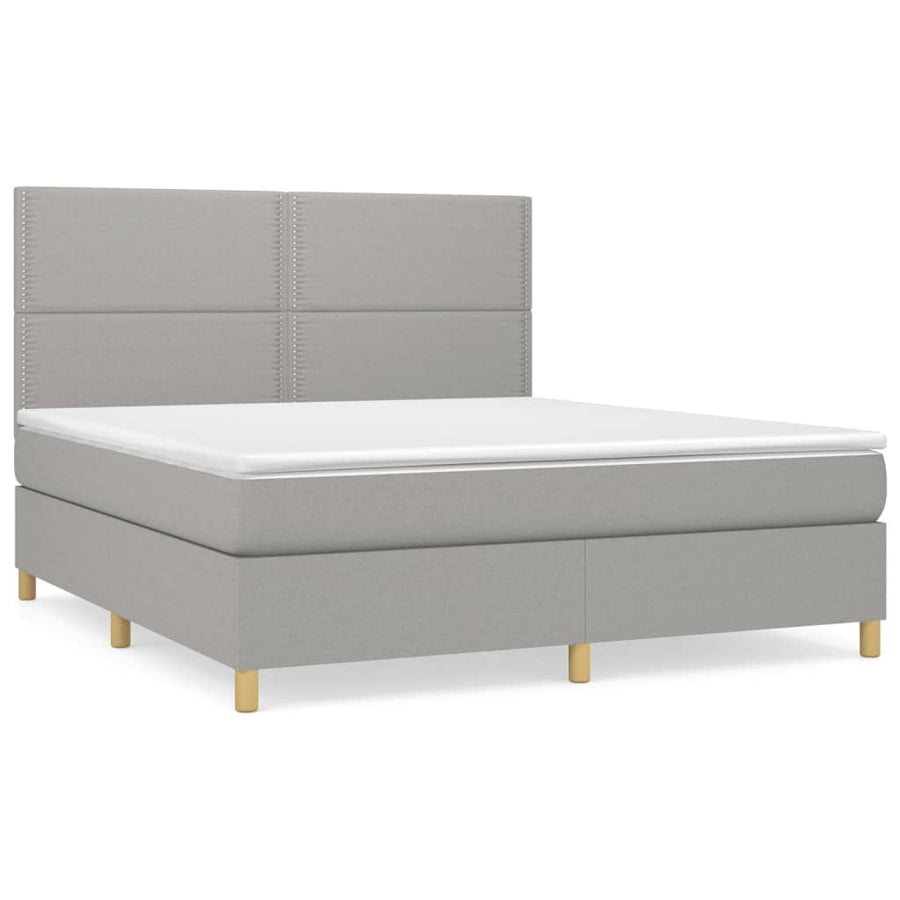 Boxspring Met Matras Stof Lichtgrijs 180 x 200 cm Effen met spijkers