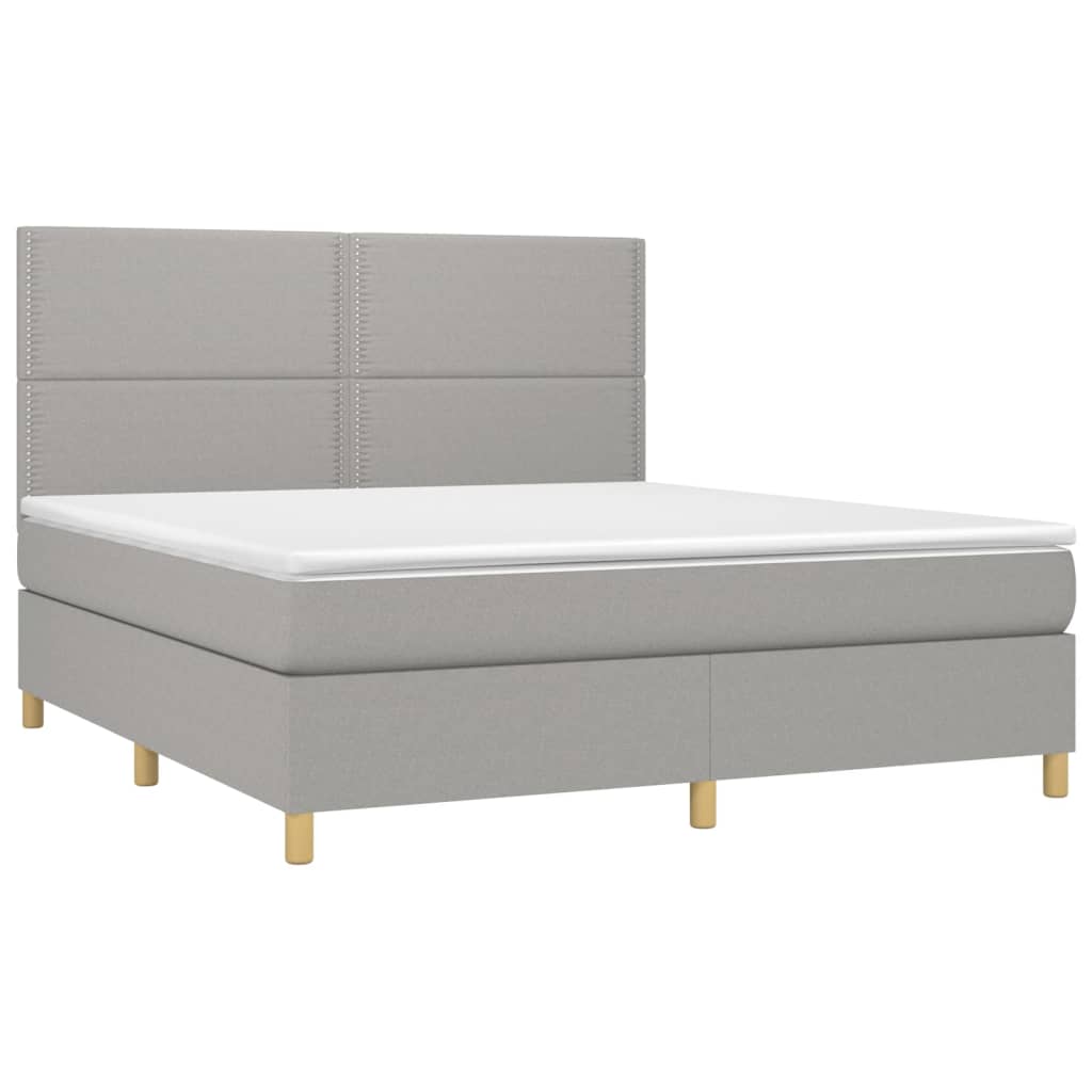 Boxspring Met Matras Stof Lichtgrijs 180 x 200 cm Effen met spijkers