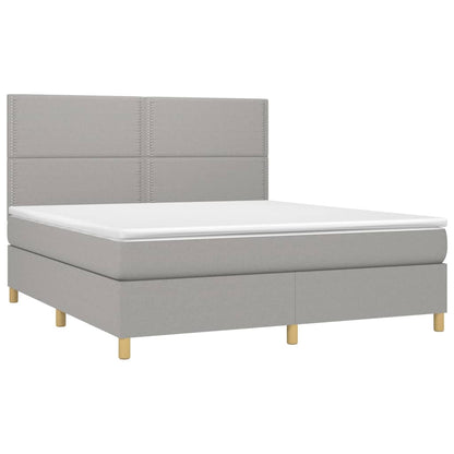 Boxspring Met Matras Stof Lichtgrijs 180 x 200 cm Effen met spijkers