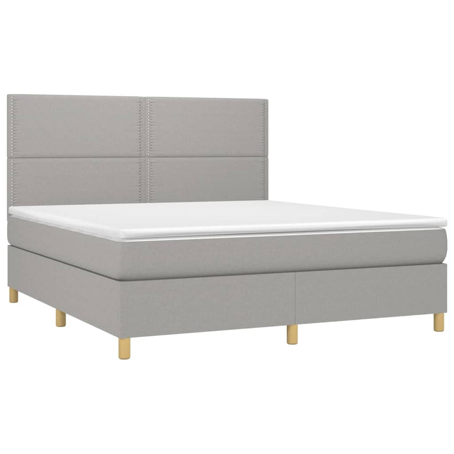 Boxspring Met Matras Stof Lichtgrijs 180 x 200 cm Effen met spijkers