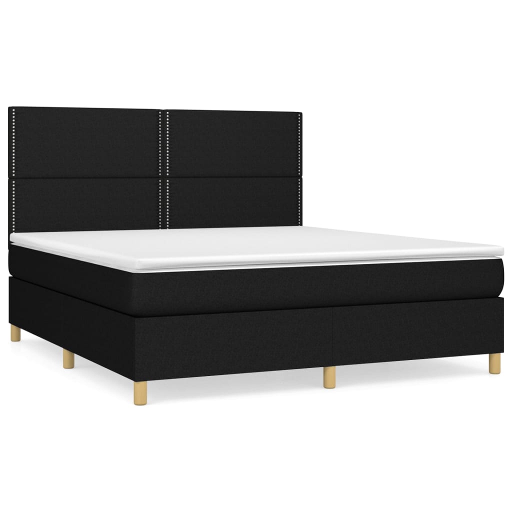 Boxspring Met Matras Stof Zwart 180 x 200 cm Effen met spijkers
