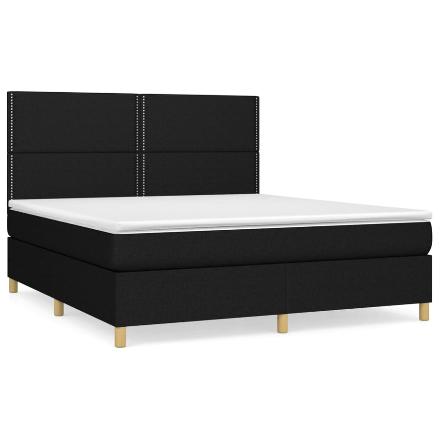 Boxspring Met Matras Stof Zwart 180 x 200 cm Effen met spijkers