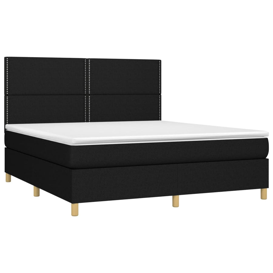 Boxspring Met Matras Stof Zwart 180 x 200 cm Effen met spijkers