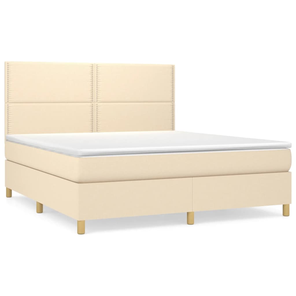 Boxspring Met Matras Stof Crèmekleurig 180X200 Cm 180 x 200 cm Effen met spijkers