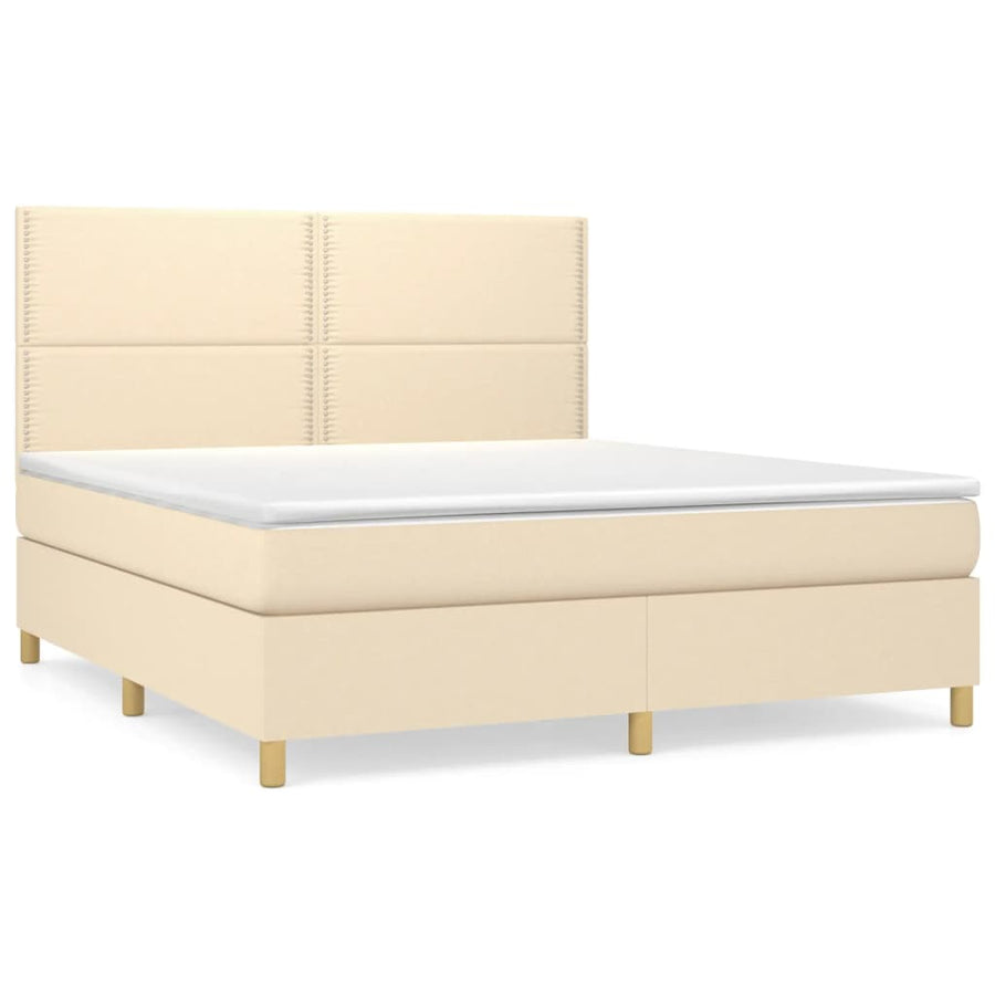Boxspring Met Matras Stof Crèmekleurig 180X200 Cm 180 x 200 cm Effen met spijkers