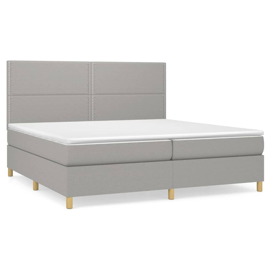 Boxspring Met Matras Stof Lichtgrijs 200 x 200 cm Effen met spijkers
