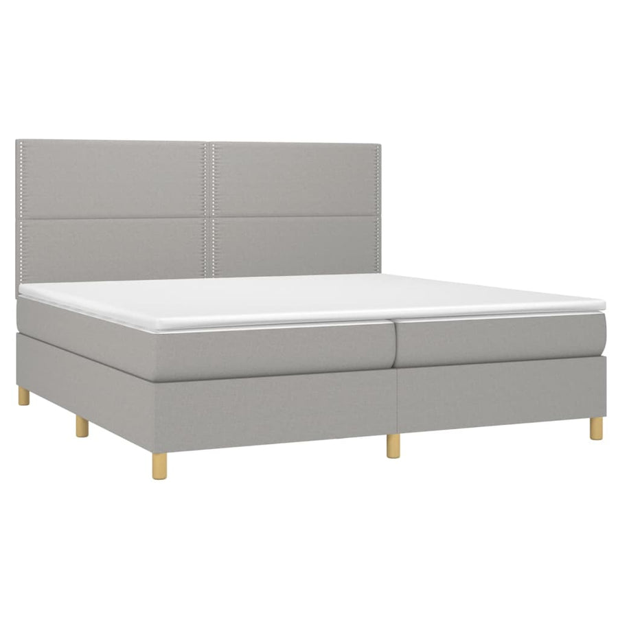 Boxspring Met Matras Stof Lichtgrijs 200 x 200 cm Effen met spijkers