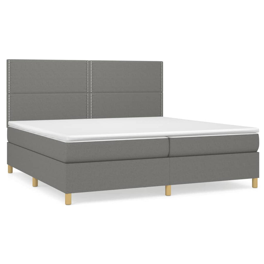 Boxspring Met Matras Stof Donkergrijs 200 x 200 cm Effen met spijkers