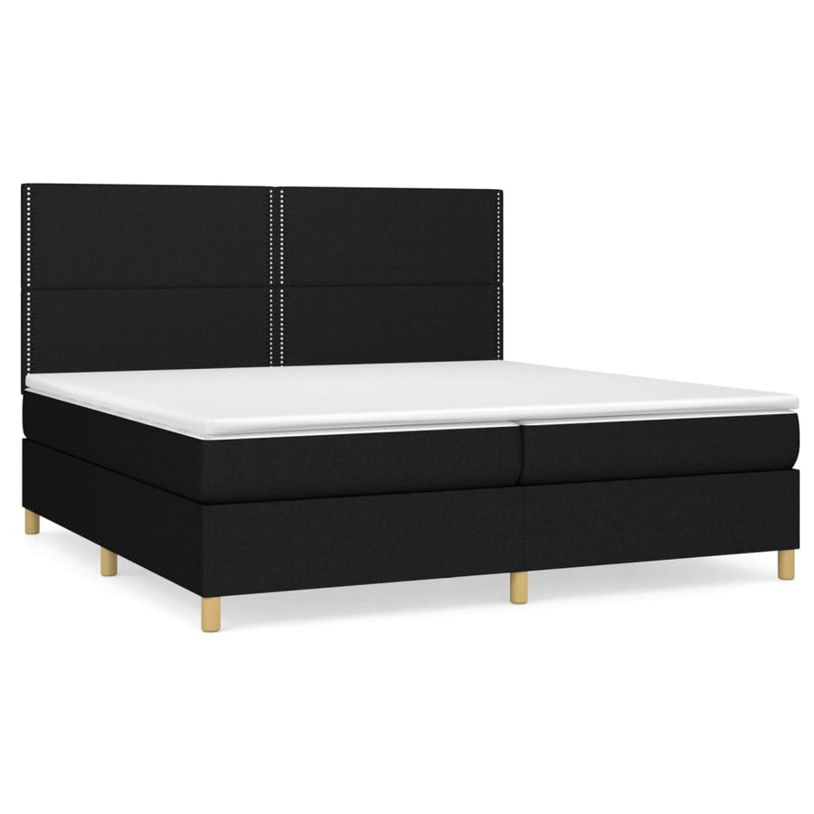 Boxspring Met Matras Stof Zwart 200 x 200 cm Effen met spijkers