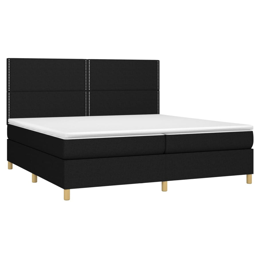Boxspring Met Matras Stof Zwart 200 x 200 cm Effen met spijkers