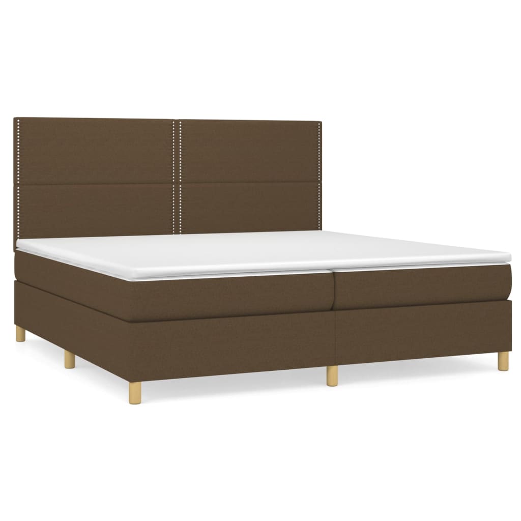 Boxspring Met Matras Stof Donkerbruin 200 x 200 cm Effen met spijkers