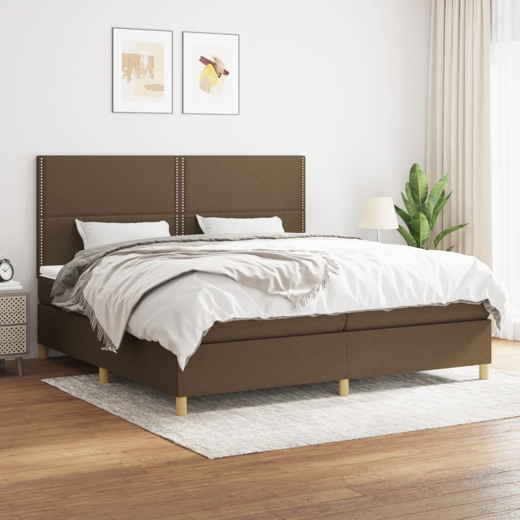Boxspring Met Matras Stof Donkerbruin 200 x 200 cm Effen met spijkers