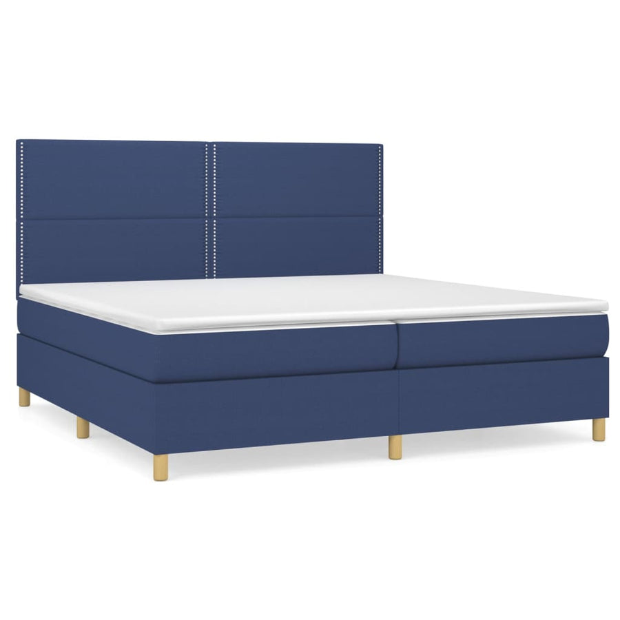 Boxspring Met Matras Stof Blauw 200 x 200 cm Effen met spijkers