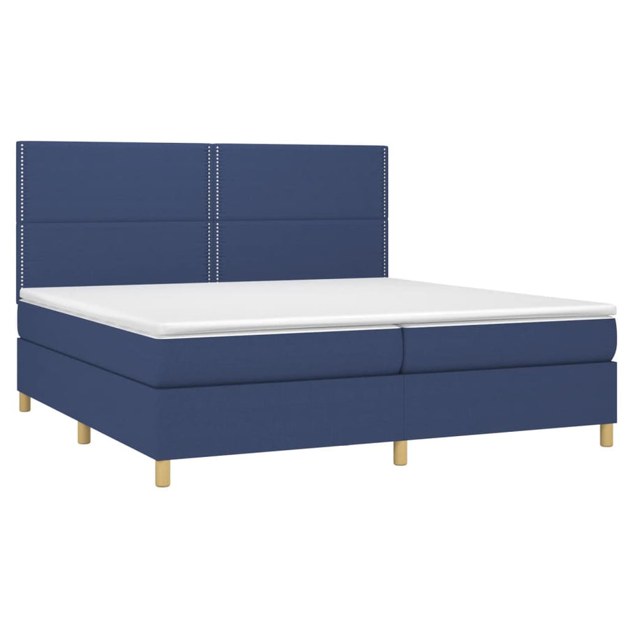 Boxspring Met Matras Stof Blauw 200 x 200 cm Effen met spijkers