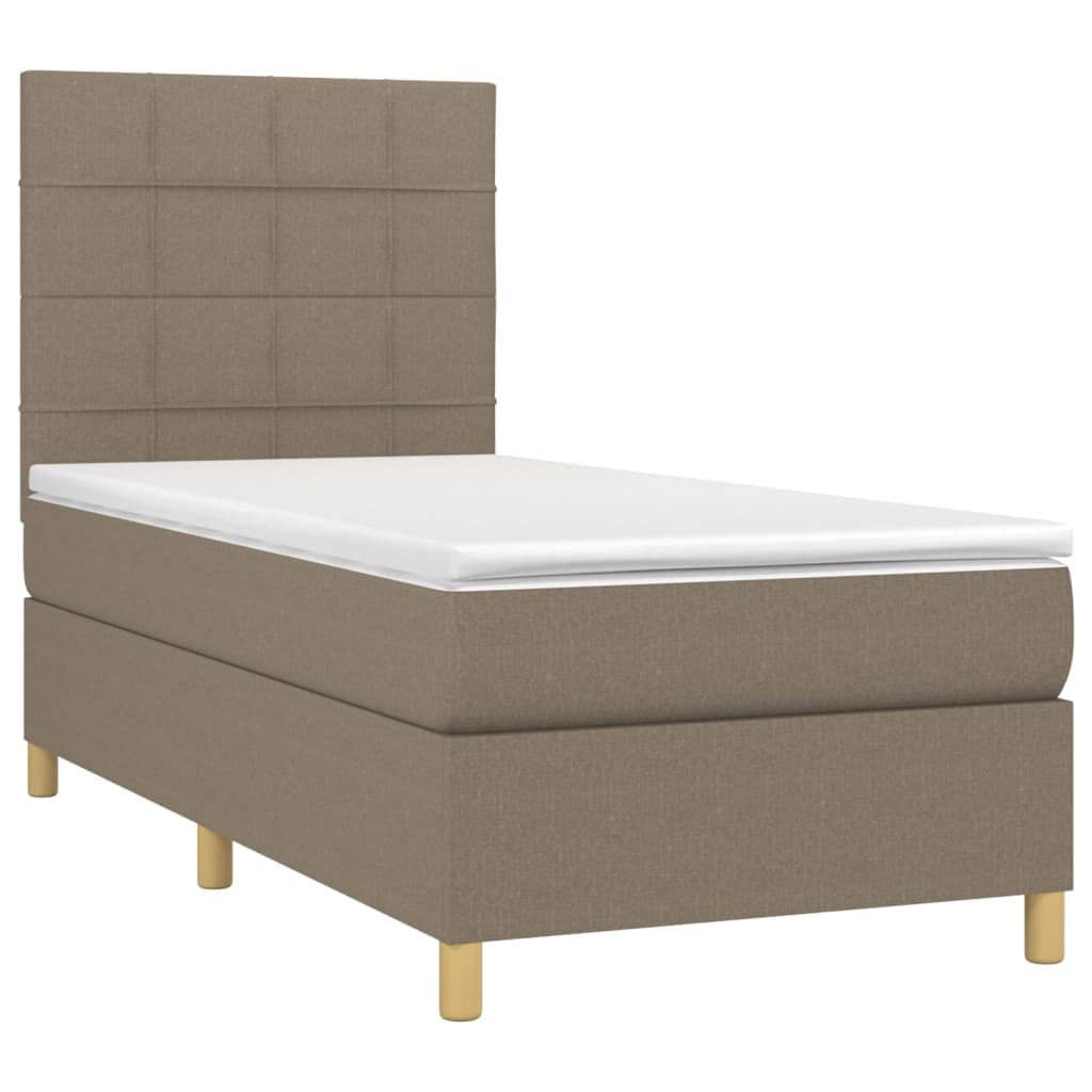 Boxspring Met Matras Stof Taupe 80 x 200 cm Blok met vierkanten