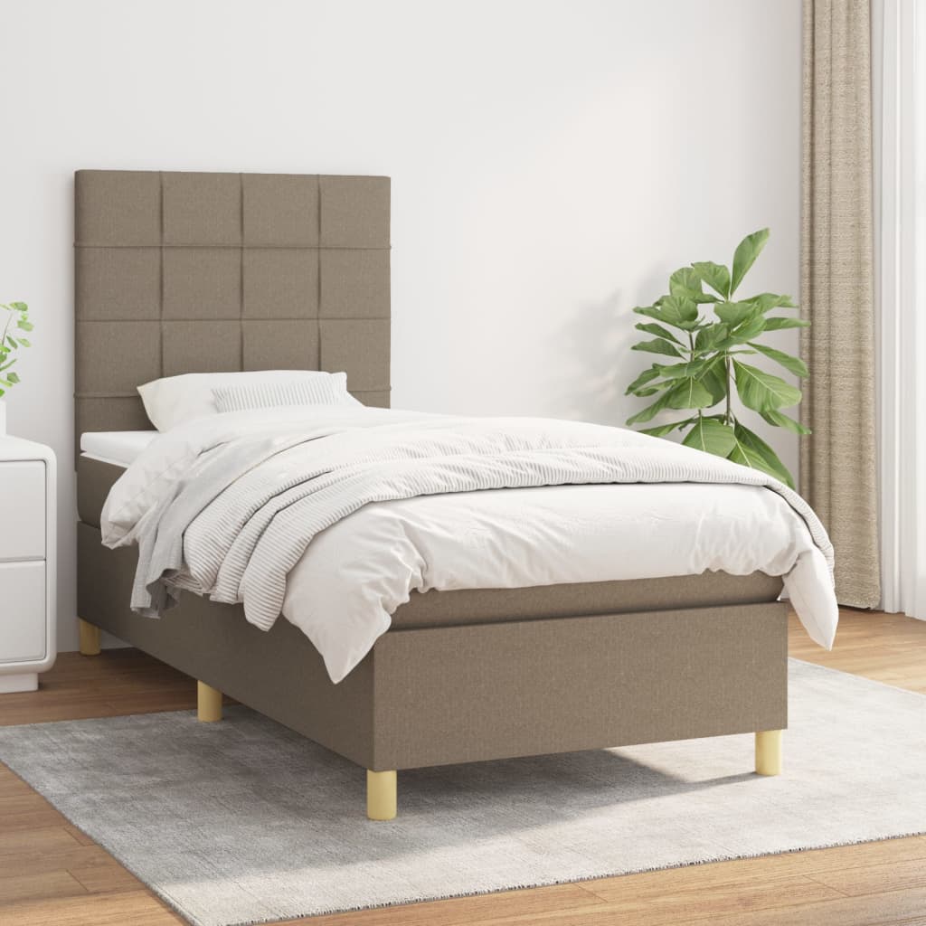 Boxspring Met Matras Stof Taupe 80 x 200 cm Blok met vierkanten