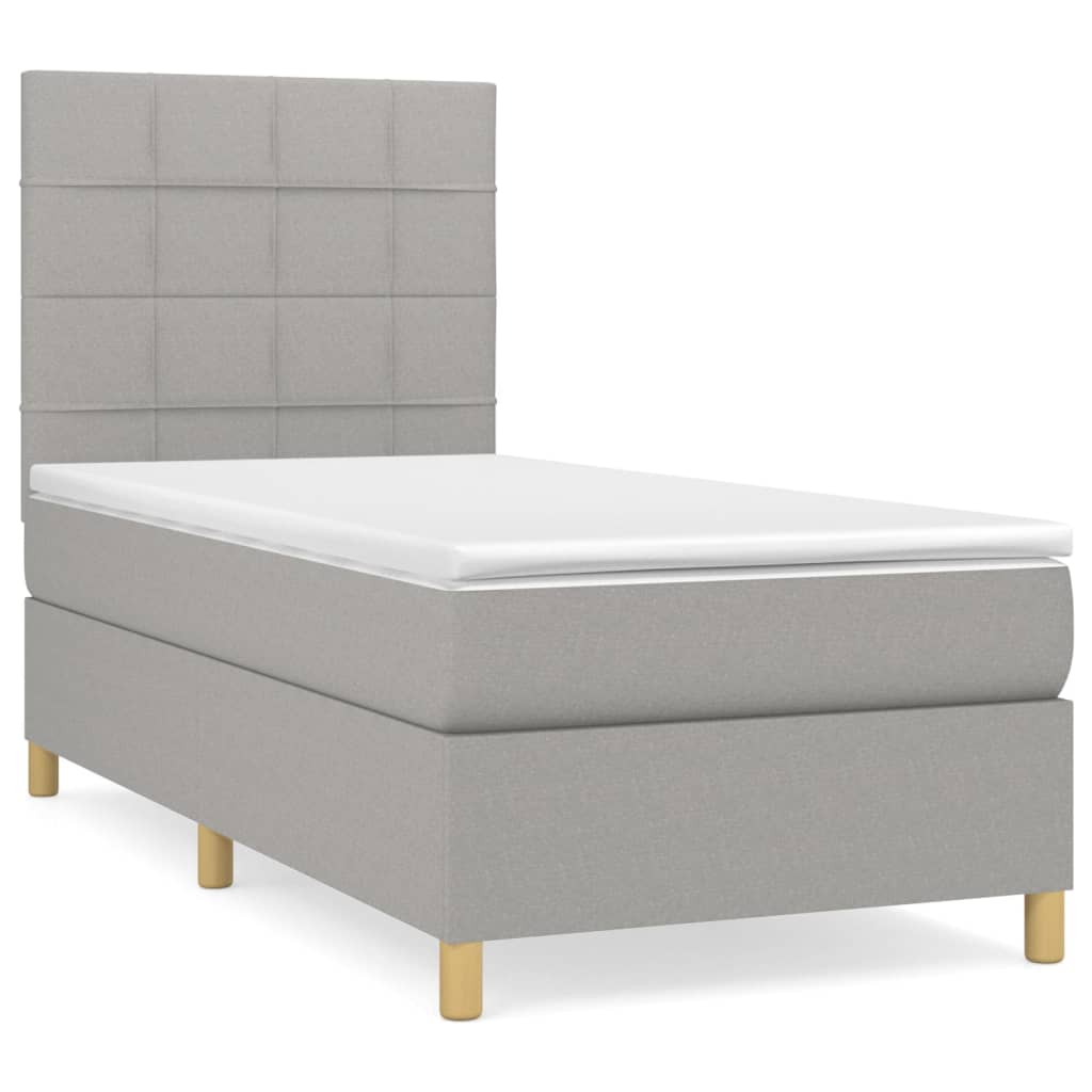 Boxspring Met Matras Stof Lichtgrijs 90 x 190 cm Blok met vierkanten