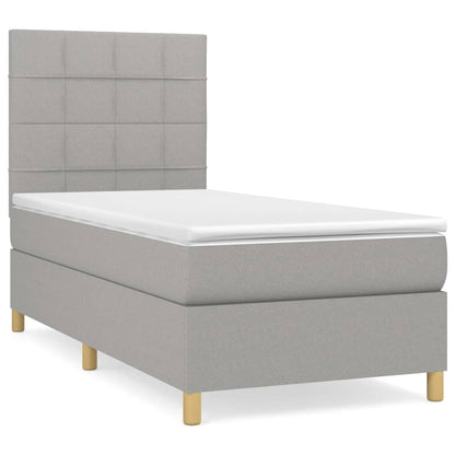 Boxspring Met Matras Stof Lichtgrijs 90 x 190 cm Blok met vierkanten