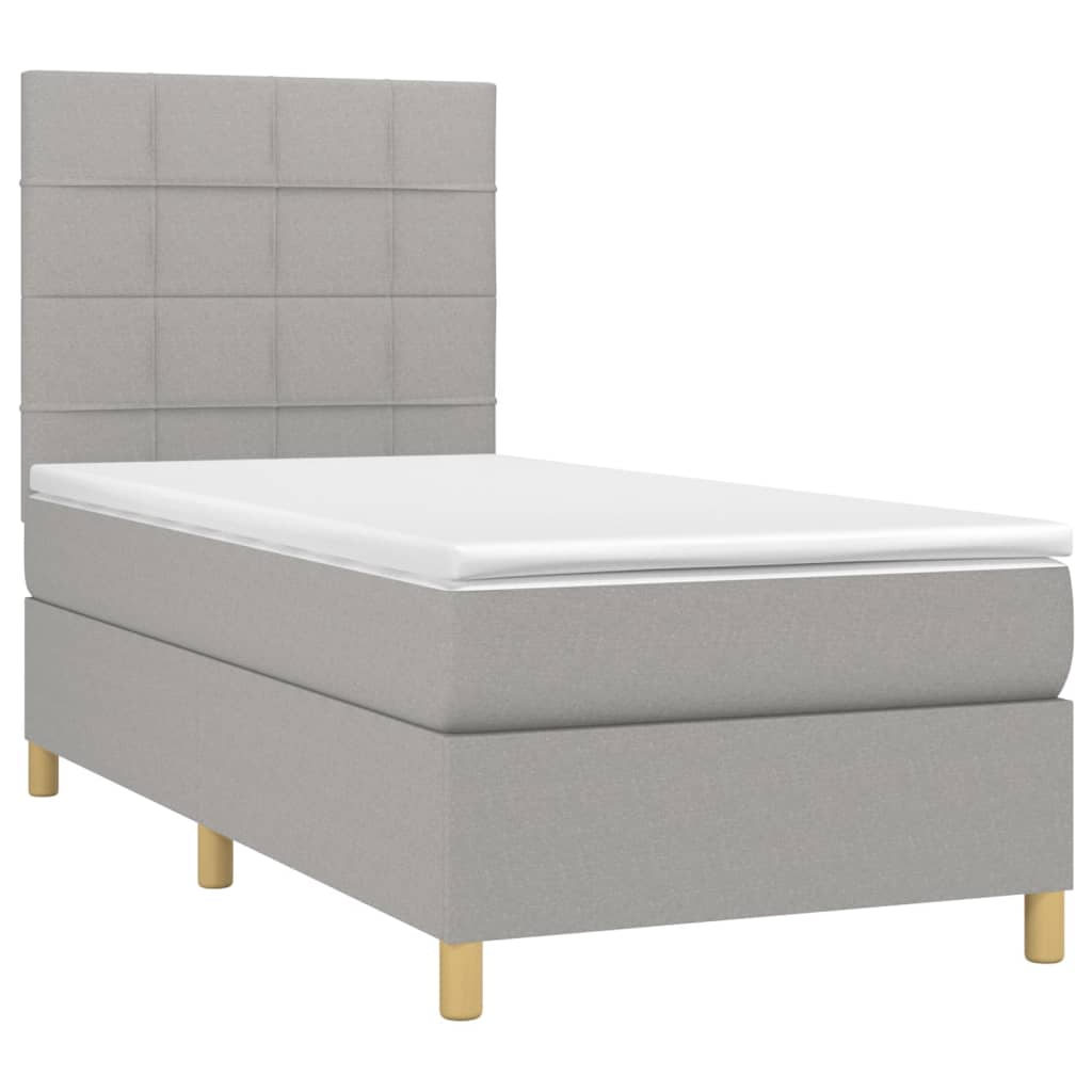 Boxspring Met Matras Stof Lichtgrijs 90 x 190 cm Blok met vierkanten