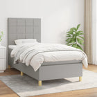 Boxspring Met Matras Stof Lichtgrijs 90 x 190 cm Blok met vierkanten