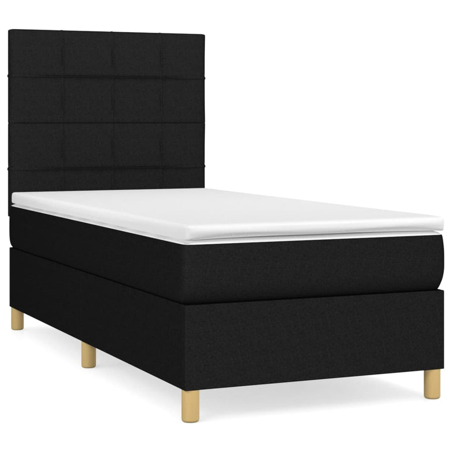 Boxspring Met Matras Stof Zwart 90 x 190 cm Blok met vierkanten
