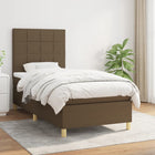 Boxspring Met Matras Stof Donkerbruin 90 x 190 cm Blok met vierkanten