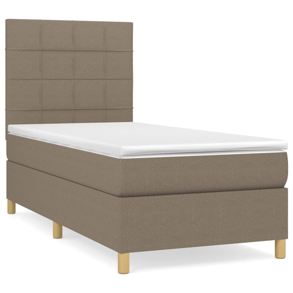 Boxspring Met Matras Stof Taupe 90 x 190 cm Blok met vierkanten