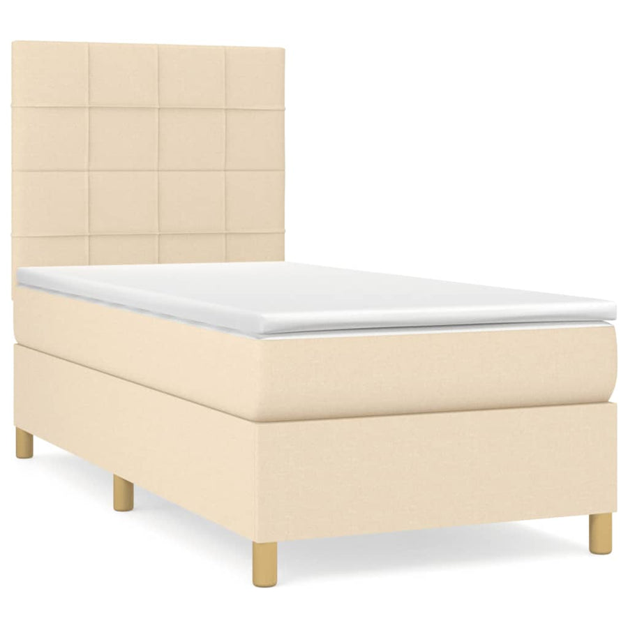 Boxspring met matras stof crèmekleurig 90x190 cm 90 x 190 cm Crème