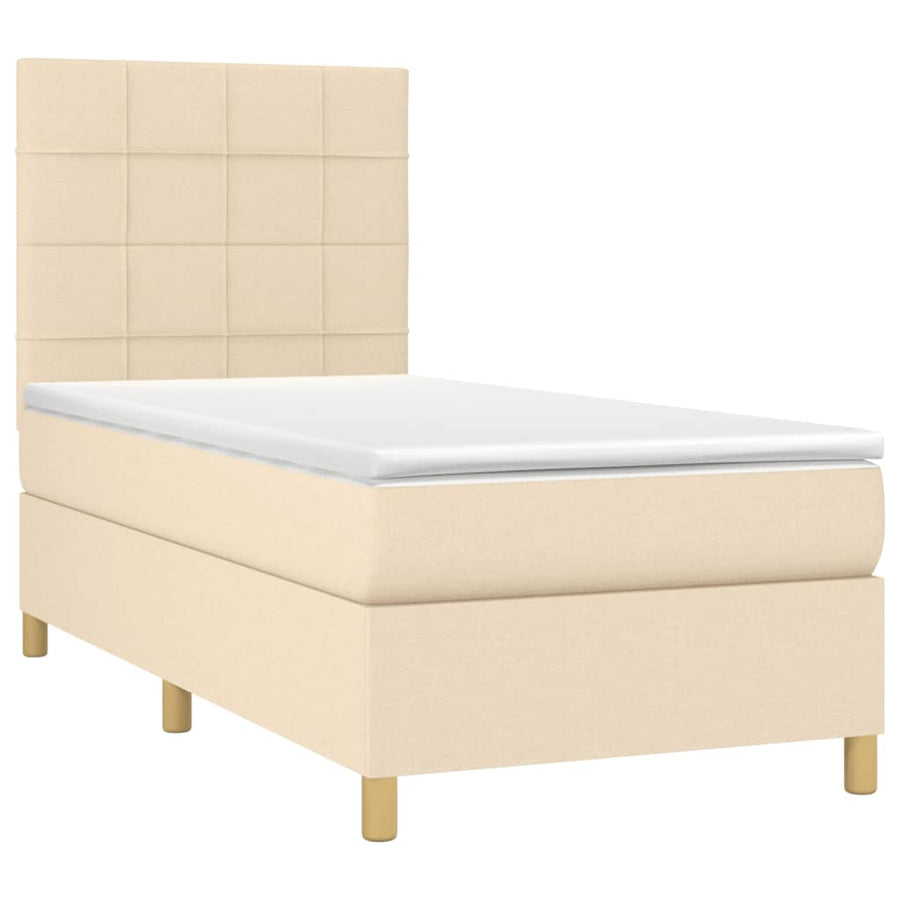 Boxspring met matras stof crèmekleurig 90x190 cm 90 x 190 cm Crème