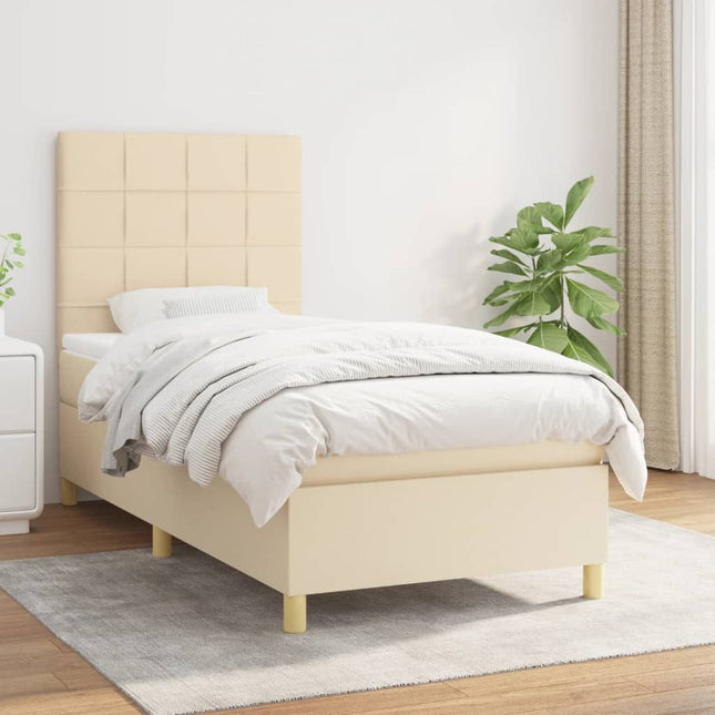 Boxspring met matras stof crèmekleurig 90x190 cm 90 x 190 cm Crème