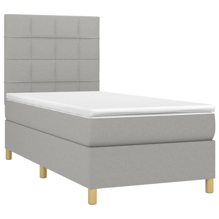 Boxspring Met Matras Stof Lichtgrijs 90 x 200 cm Blok met vierkanten