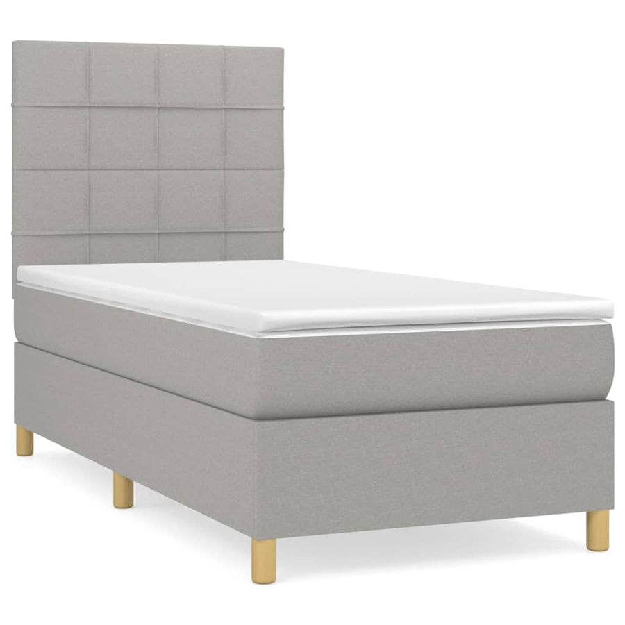 Boxspring Met Matras Stof Lichtgrijs 100 x 200 cm Blok met vierkanten