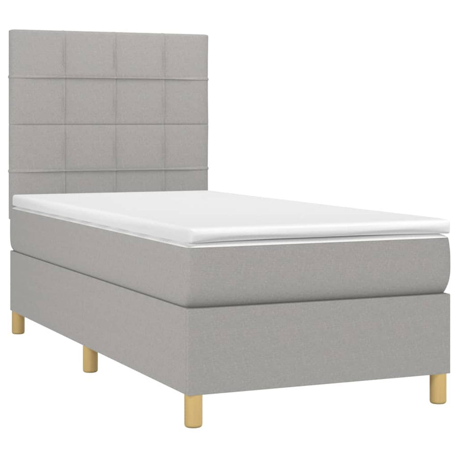 Boxspring Met Matras Stof Lichtgrijs 100 x 200 cm Blok met vierkanten