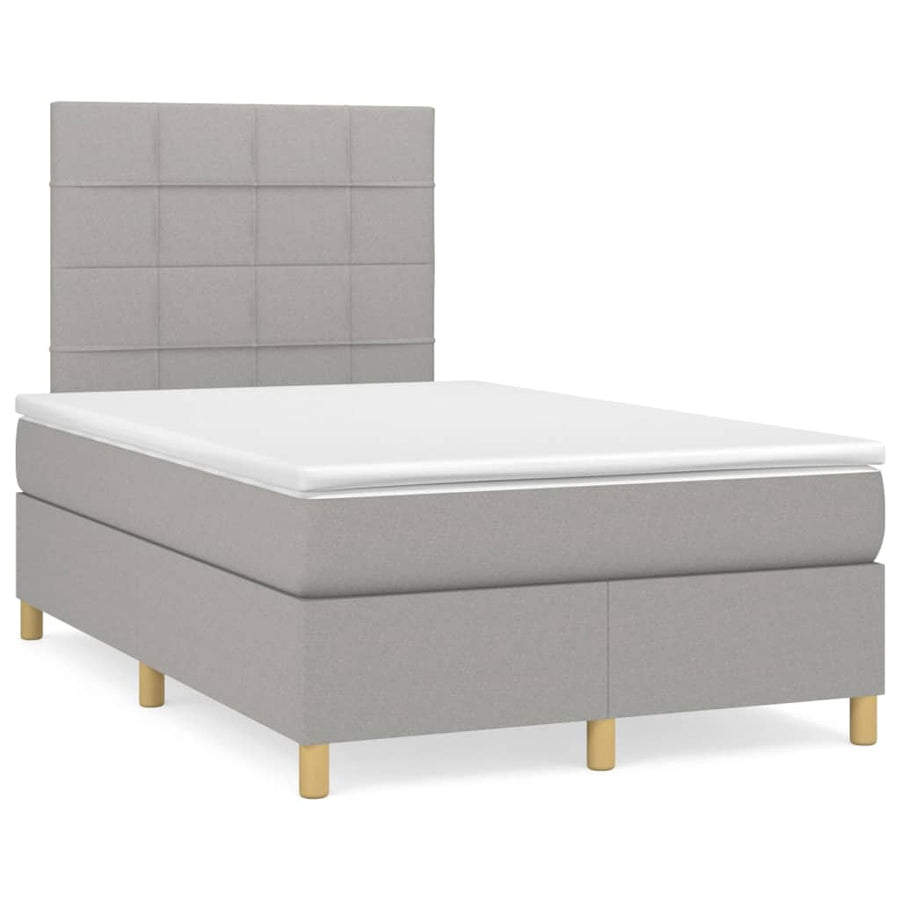 Boxspring Met Matras Stof Lichtgrijs 120 x 200 cm Blok met vierkanten